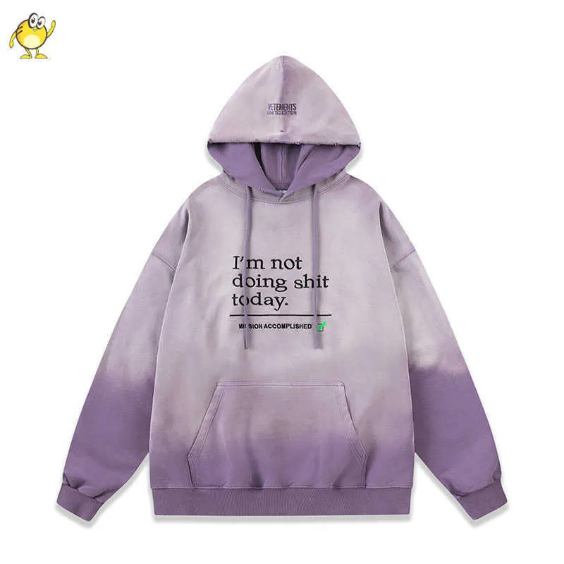 Felpe con cappuccio Vetements di alta qualità Oversize Donna Lavato Viola Nero Danneggiato Vtm Felpe Slogan Ricamo