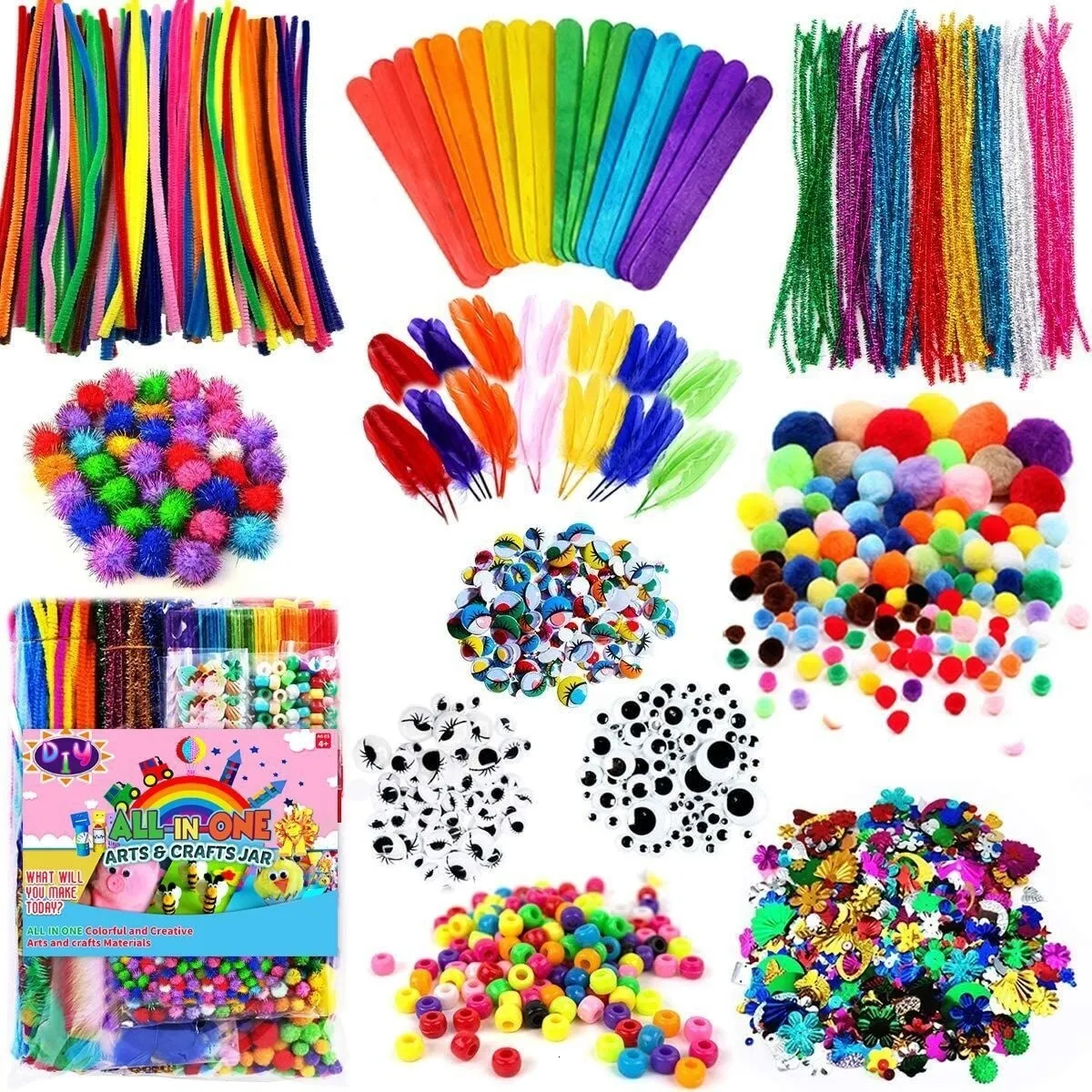 Konst och hantverk 1000pcs DIY Colorful Plush Stick Feather Foam Flowers Party Supplies Home Art Craft Kit Creative Presents for Boys and Girls 230925