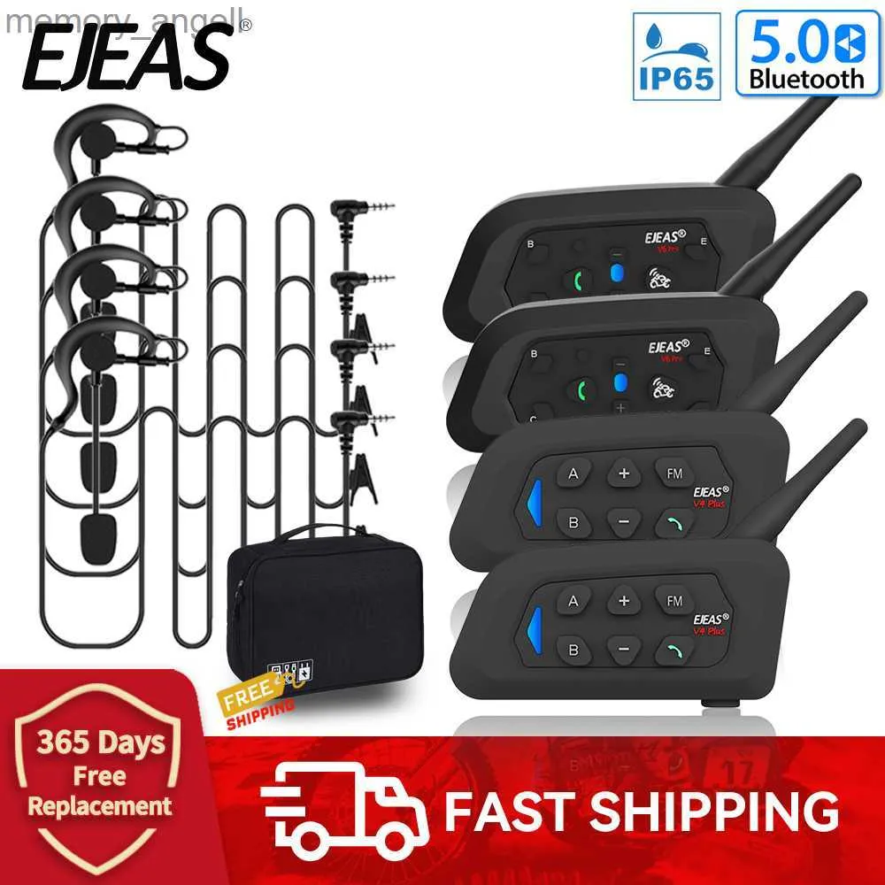 Walkie Talkie 4/3PCS EJEAS V6C/V4C Football Referee Intercom Headset 4users Talk samtidigt Bluetooth Conference Interphone med handväskan HKD230925