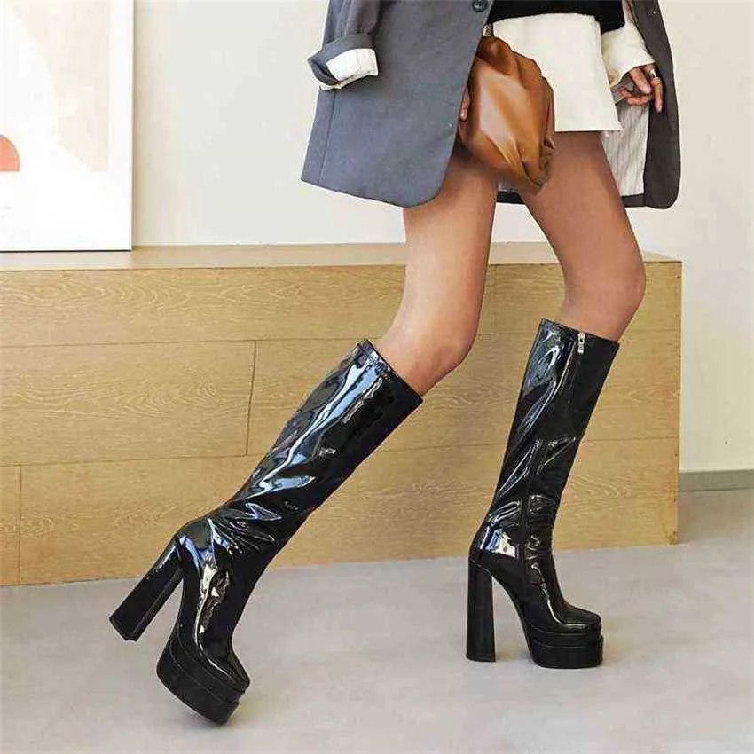 HBP Boot Designer Women Shoe Autumn Winter Chelsea High Heel Female Double Layer Platform Knee Soft Leather Riding Snow 220805