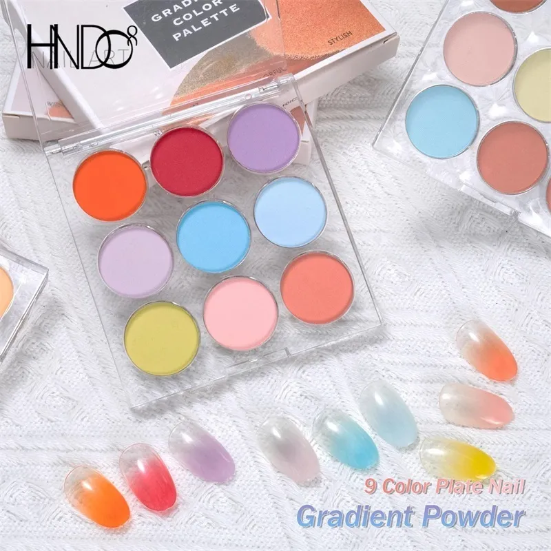 Pós acrílicos Líquidos HNDO Primavera Verão 9 em 1 Caso Sólido Pó Gradiente Pó Prego Glitter para Nail Art Decor Manicure Design Pigment Dust 230925