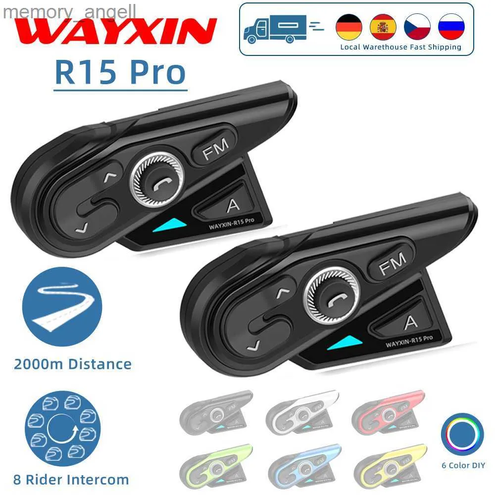 Walkie Talkie WAYXIN R15 Capacete Fone de ouvido para 8 pilotos Intercomunicador de motocicleta Emparelhamento universal Rádio FM Sistema de comunicação de interfone à prova d'água HKD230925