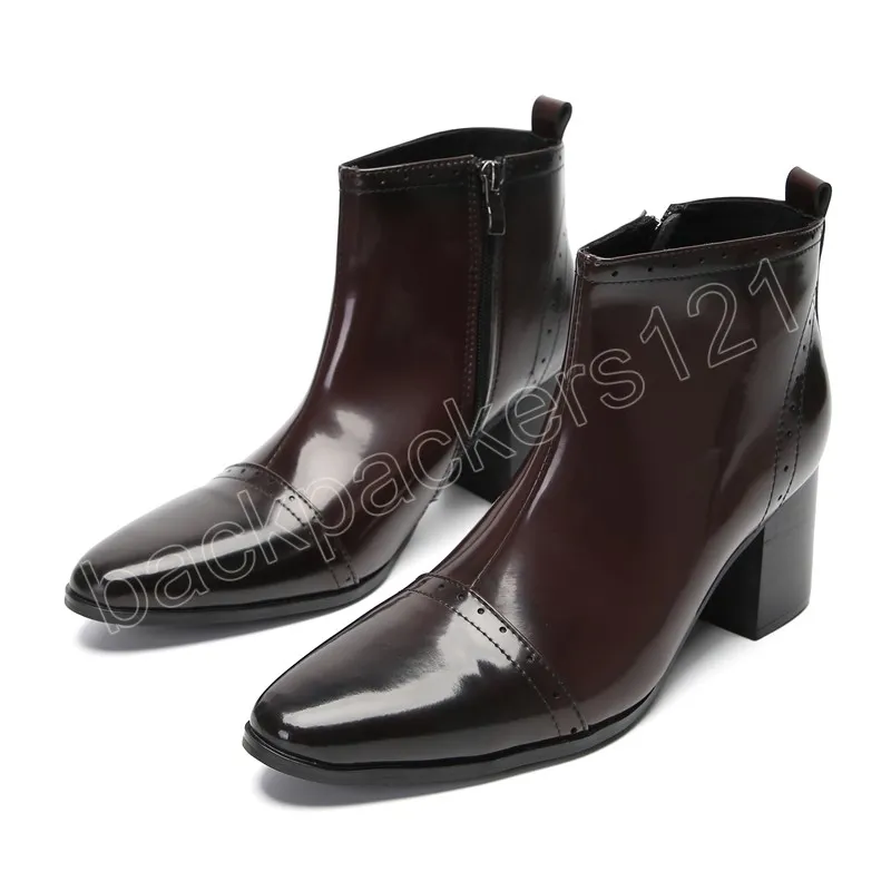 Spring Autumn Men's High Heel Leather Dress Ankle Boots British Style Men High top Pointed Shoes Fashion Boots