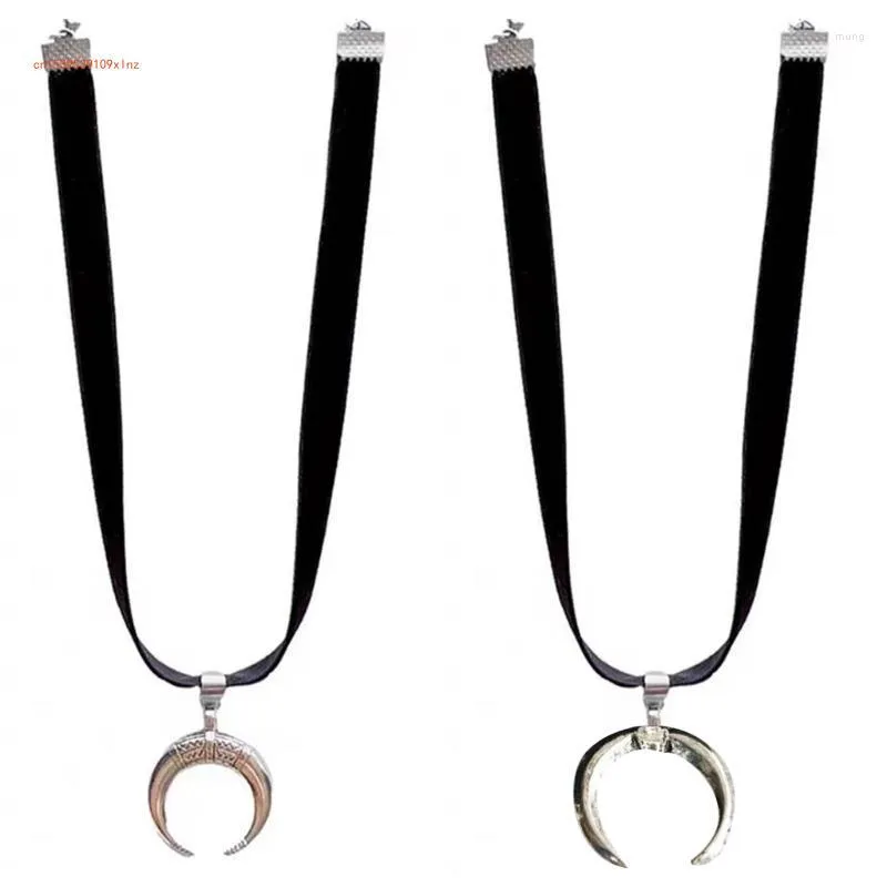 Chaînes Mode Pendentif Collier Réglable Corde Noire Bull Corne Sautoirs