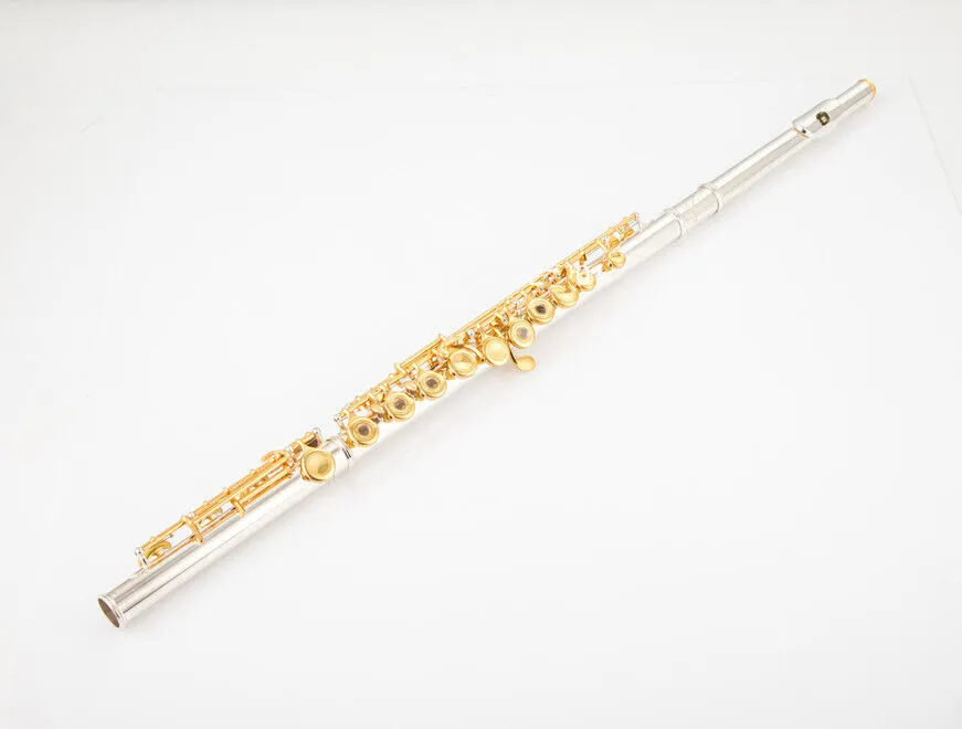Flauta de qualidade C 17 buraco aberto corpo prateado instrumento chave dourada com acessórios
