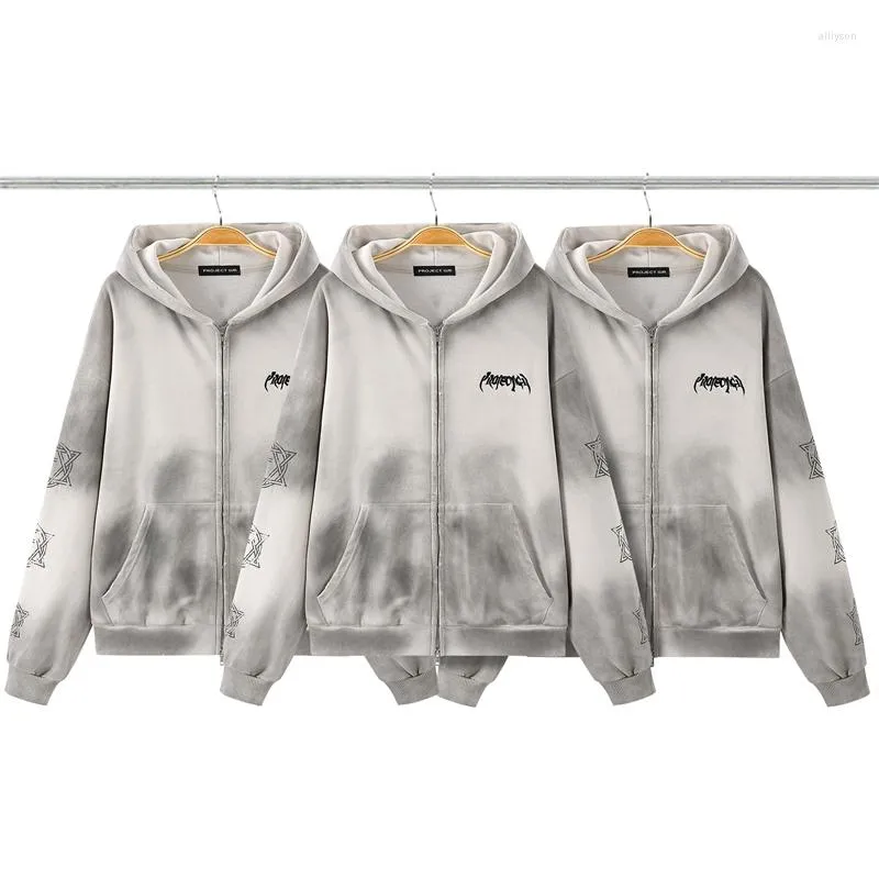 Heren Hoodies 23SS Top Level Versie Vest GRAILZ Inkjet Geperforeerde Zip Hoodie Mannen Vrouwen 1:1 Kwaliteit Vintage Beschadigde Pullover Capuchon