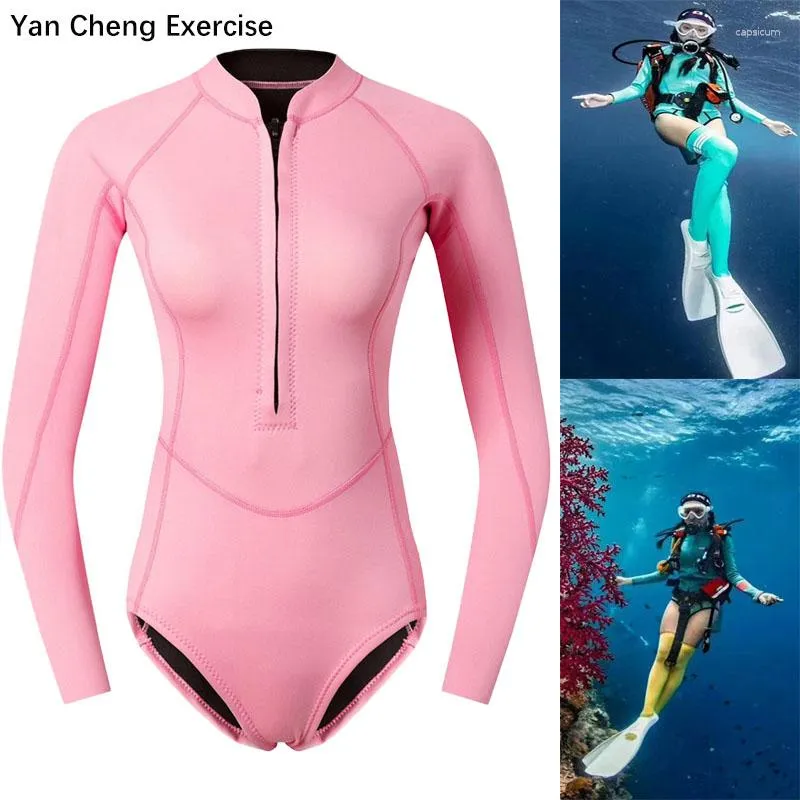 Traje de baño para mujer Mujer Diver Traje de buceo 2 mm Equipo de neopreno Rosa Manga larga Bikini Traje de baño Mujeres Coreanas