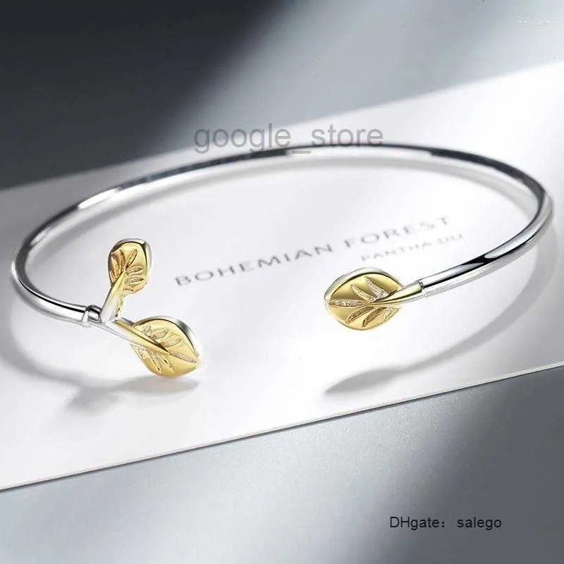 Bangle Literary Vintage Golden Sprout Leaves Opening Design Bracelets Office Lady Simple Charmingpnit