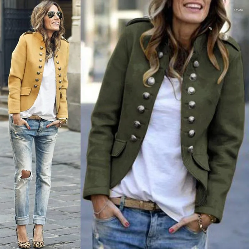 Abiti da donna Blazer Giacche da donna Manica lunga Fila Fibbia Auto-coltivazione Abito piccolo Allentato Giallo Cappotto rosso Modello Stile Femme Mujer