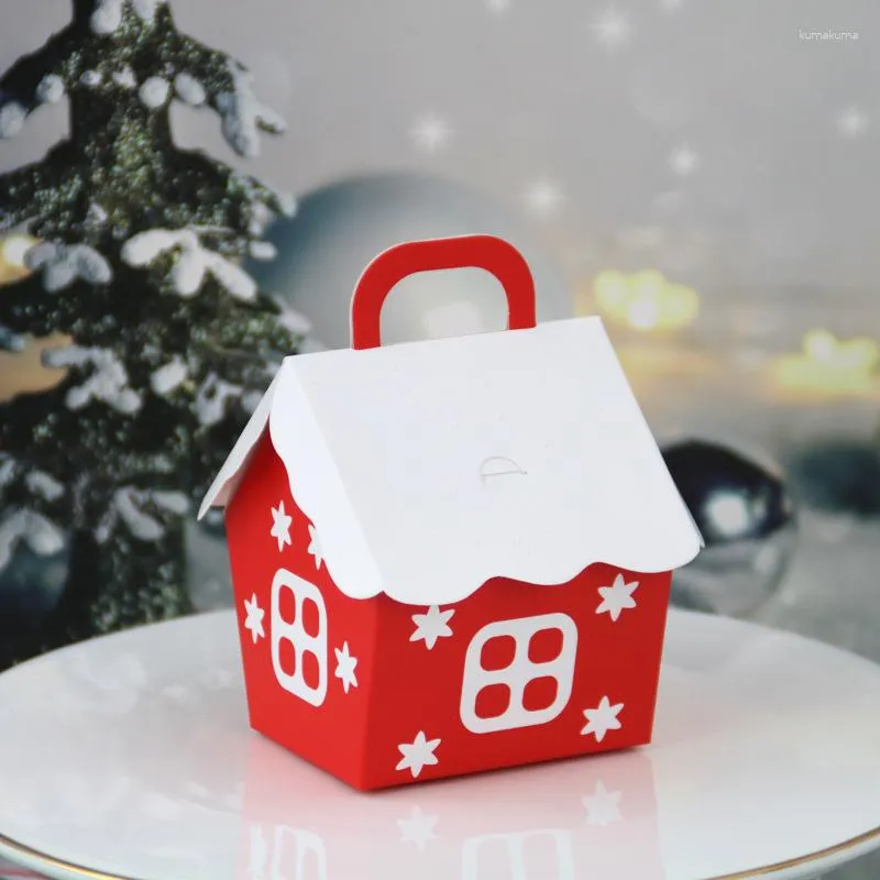 Gift Wrap 50pcs European Festive Christmas Candy Boxes Red Small House For Wedding Birthday Party Cookie Packaging Box