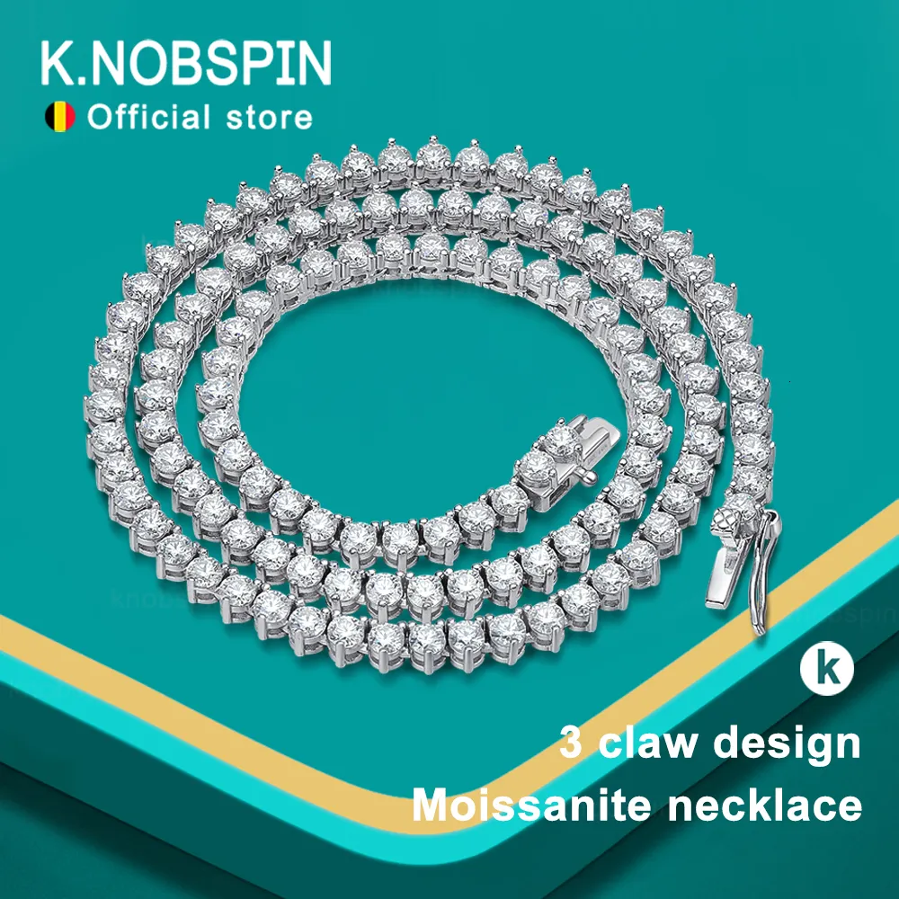 Chokers KNOBSPIN 3 Claw D VVS1 Tennis-Halskette, 925er-Sterlingsilber, plattiert, 18 Karat Weißgold mit GRA-Feinhalskette für Damen und Herren, 230923