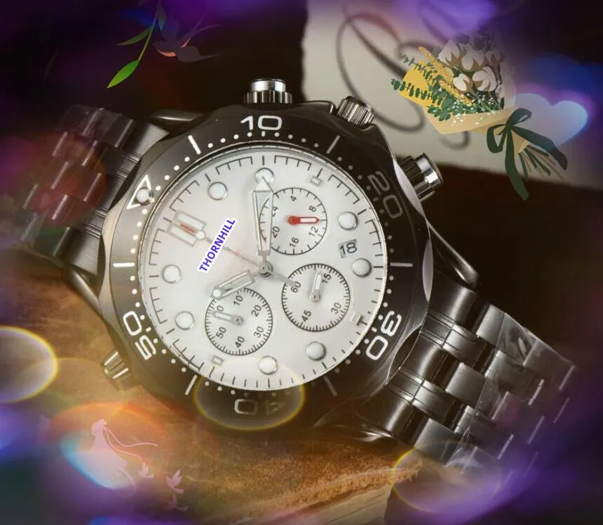 Mens multi funcitonal quartz watches stopwatch Lumious Big Dial Clock Stainless Steel Nylon Strap Clock Quartz Waterproof Original Clasp Analog Casual Watch Gifts