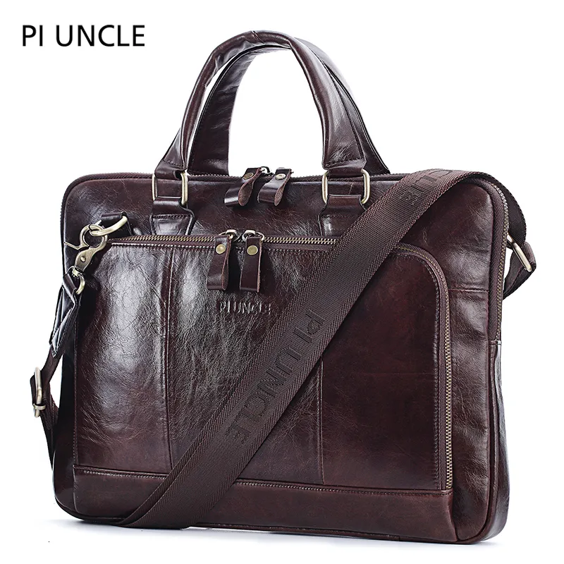 Briefcases Piuncle Brand Genuine Leather Business Men's Briefcase Male Shoulder Bag Men's Tote Messenger Bag Computer Handbag Luxury Soft 230925