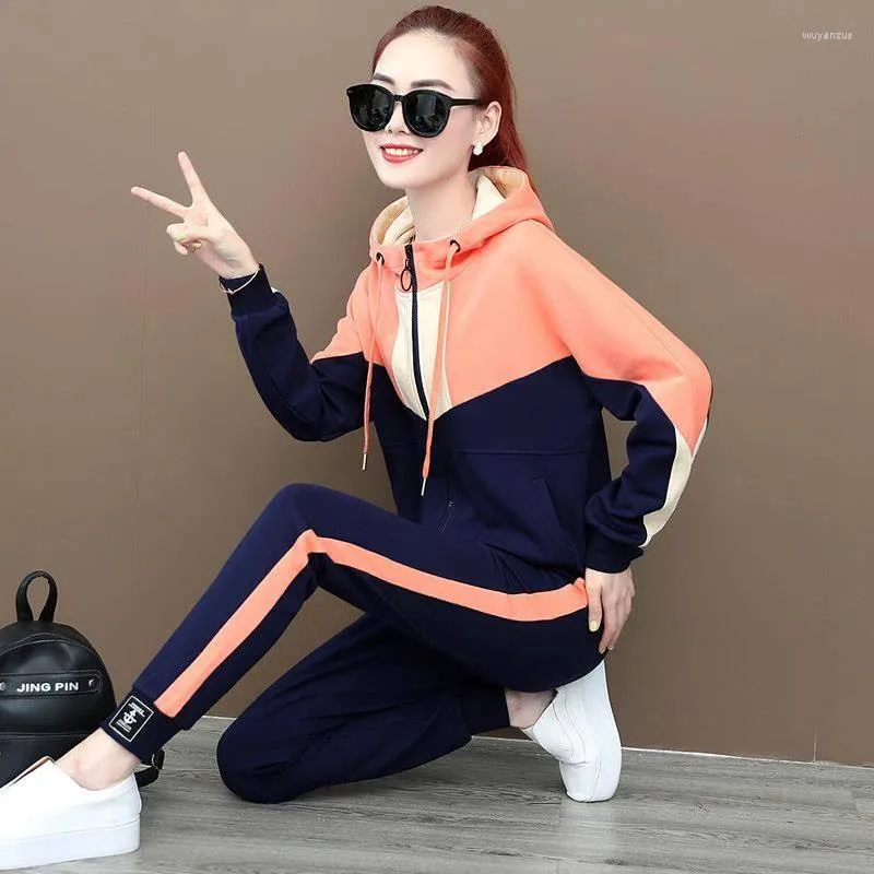 2 Piece Set Women Suit Crop Top Sweatpants Crop Hoodie Set Female