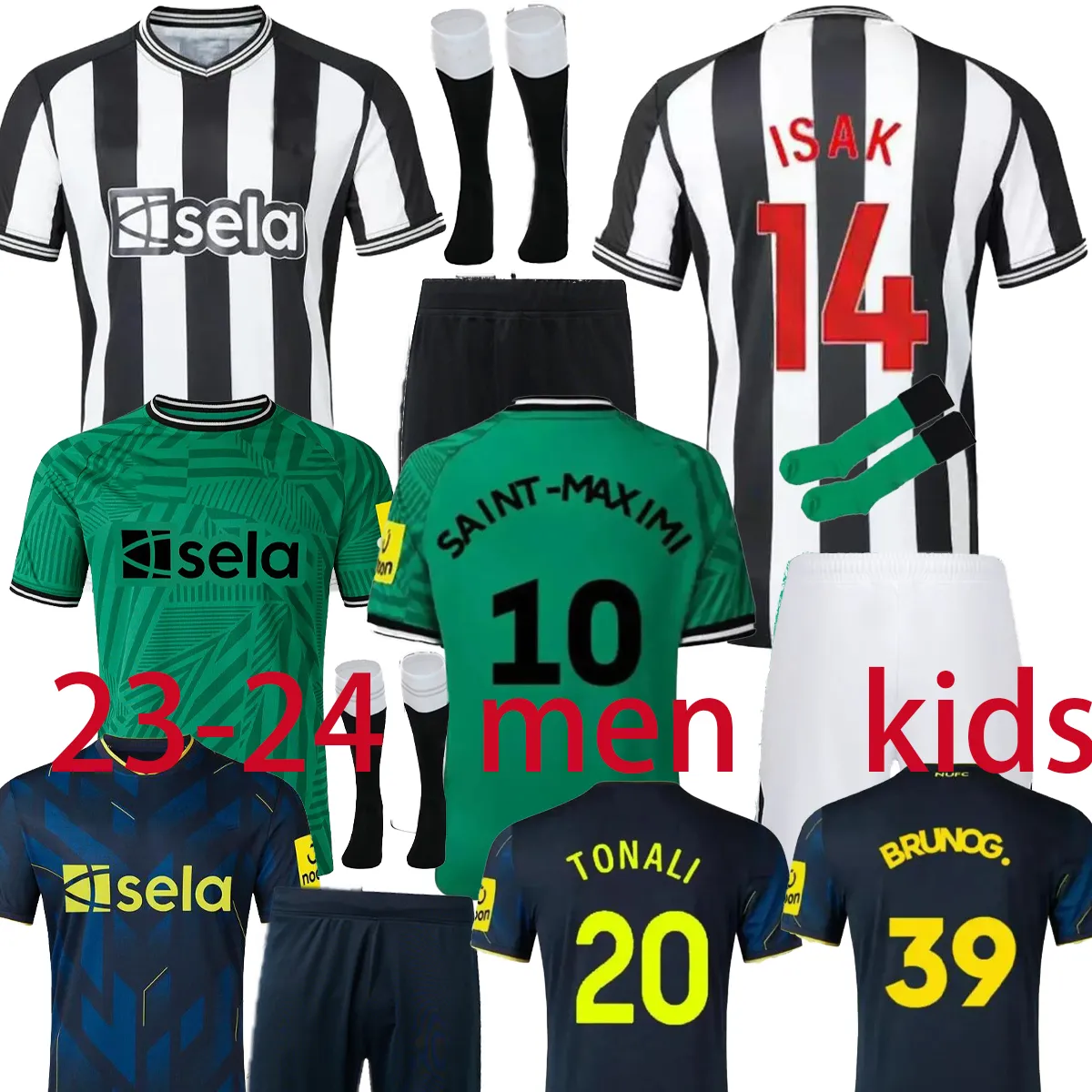 4xl 23 24 New Castles Maglie da calcio su Tyne G Bruno 2023 2024 130a camicie da calcio Le magliette Shelvey Wilson Joelinton Almiron Ritchie Gayle Men Set di calzini per bambini