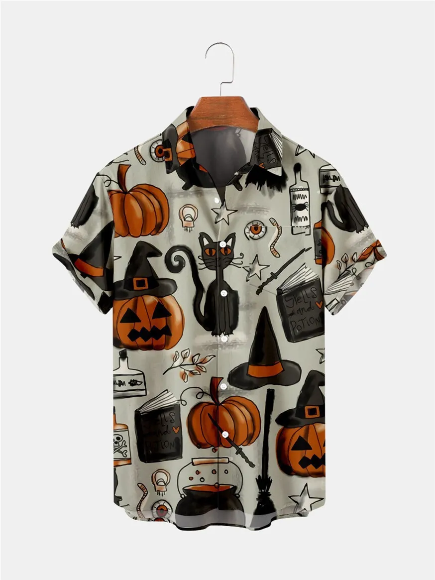 Customized Tees & Polos Halloween Pumpkin cat Cross border Trend of European and American Foreign Trade 3D Digital Printing