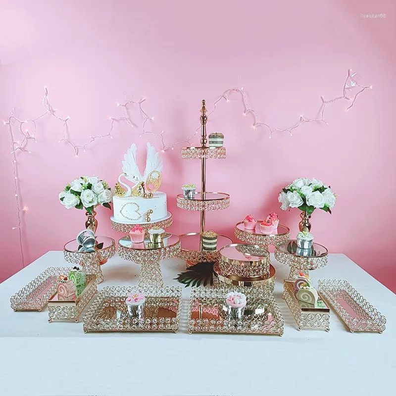 Bakeware Tools 8-18pcs/lot Gold Crystal Metal Cake Stand Set Acrylic Mirror Wedding Party Display Tray