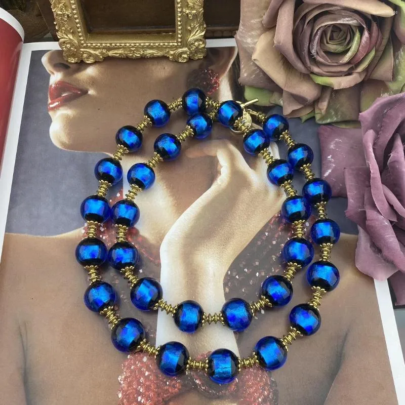 Цепочки, европейское и американское винтажное длинное ожерелье из синего стекла Genie