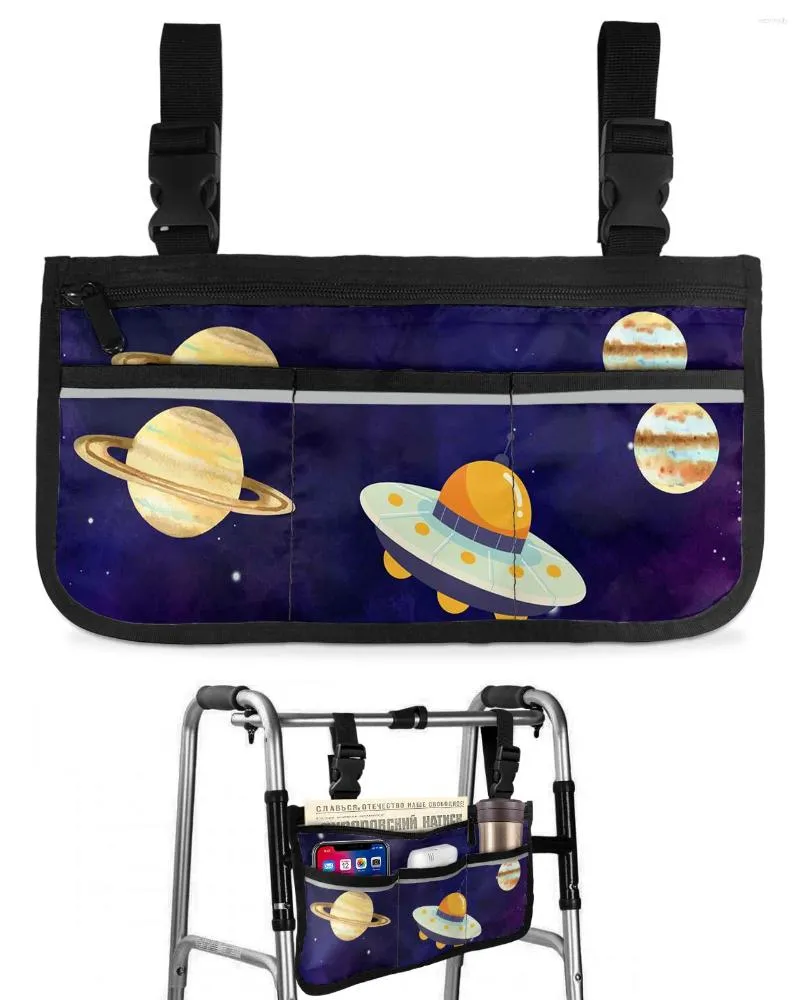 Borse portaoggetti Borsa per sedia a rotelle Universo Spazio Stellato Pianeta con tasche Borsa per telaio da passeggio per scooter elettrico laterale sul bracciolo