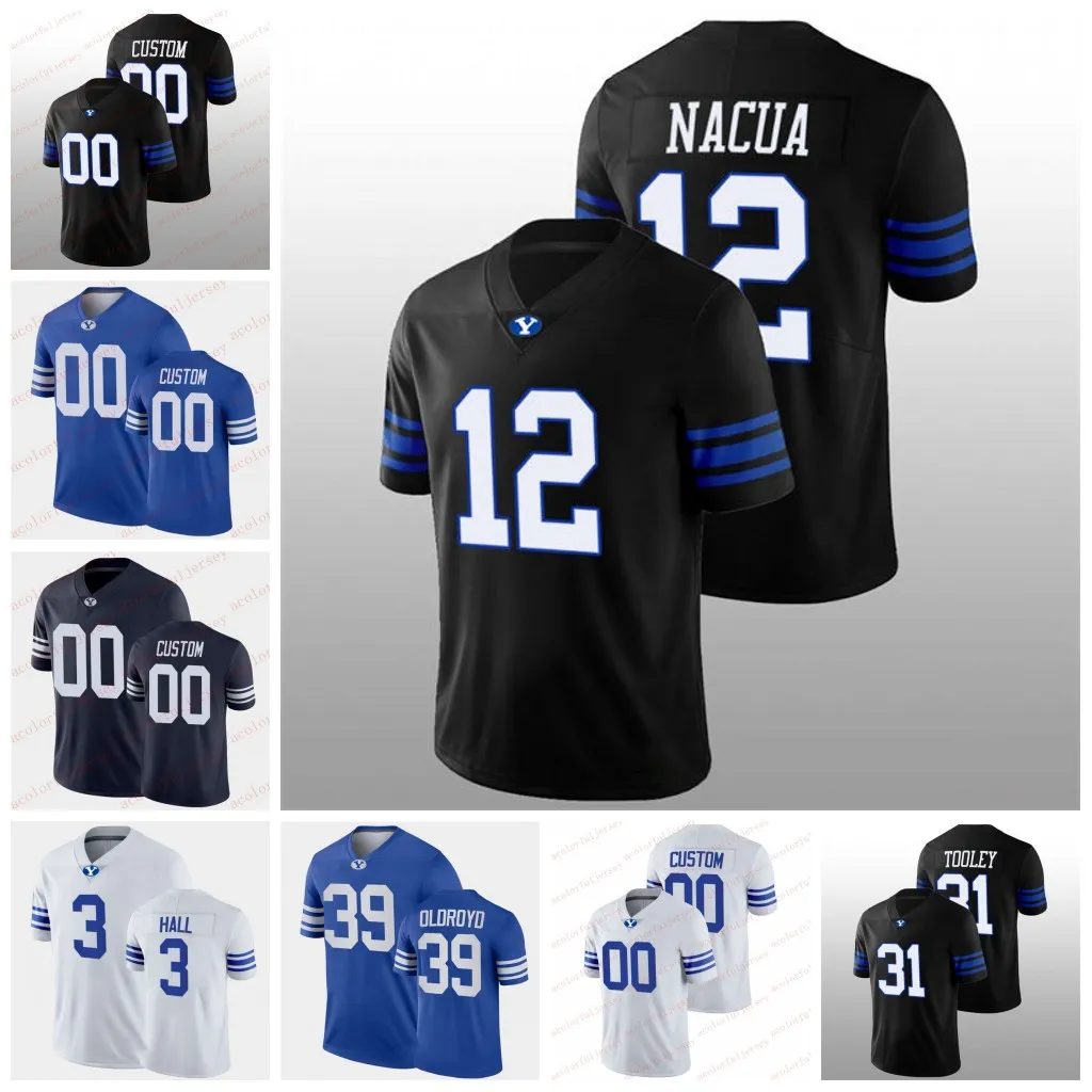 Custom BYU Cougars Football Jersey 27 Marcus McKenzie 3 Aidan Robbins 76 Caleb Etienne 21 Dylan Flowers 12 Jake Retzlaff BYU Jerseys