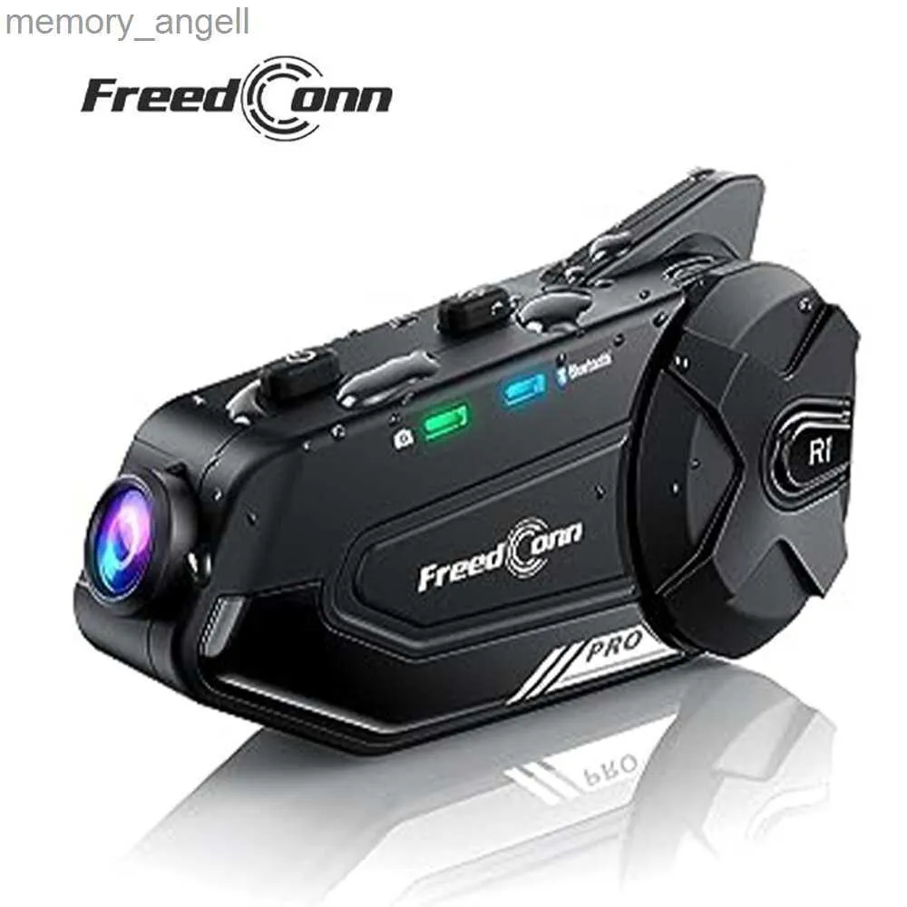 Walkie Talkie Freedconn R1 Plus Motosiklet İnterkom Kask Dash Cam Bluetooth Kulaklıklar Handfree Communicator Video Record 1080p InterpheS HKD230925