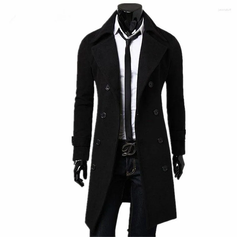 Мужские плащи 2023 модельер мужские длинные пальто мужские осень зима двубортный ветрозащитный тонкий плюс размер