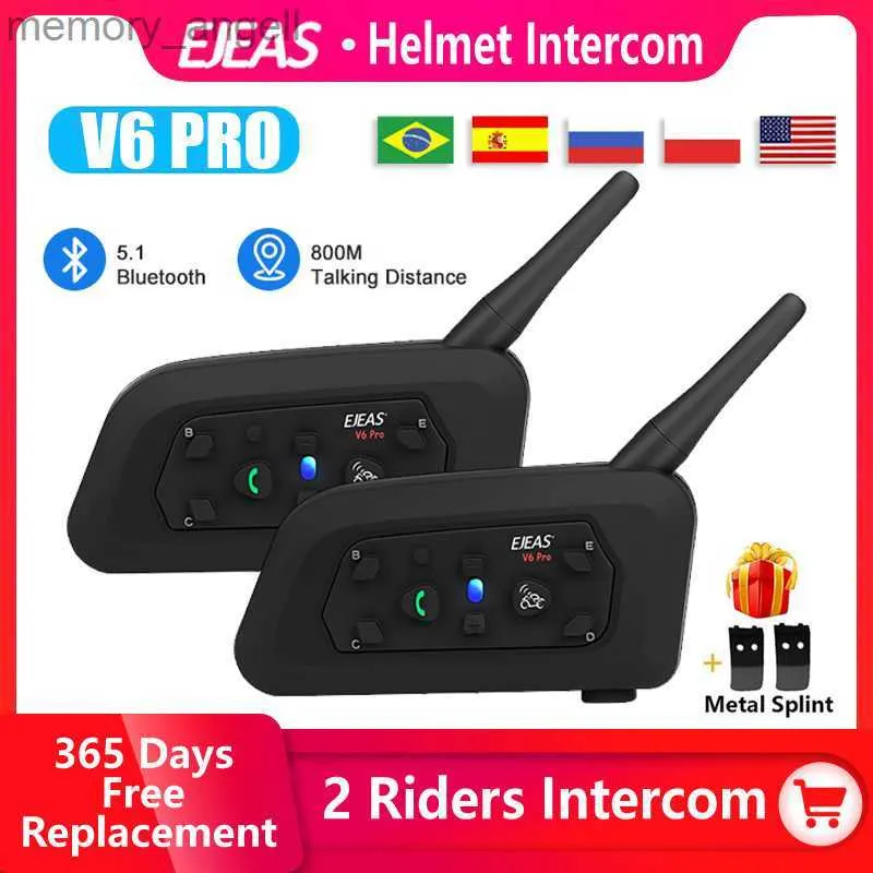 Walkie Talkie EJEAS V6 Pro Motor Bluetooth Helm Headset Intercom Communicator 1200m Interphone Voor 6 Rijders IP65 Muziek Waterdicht HKD230925