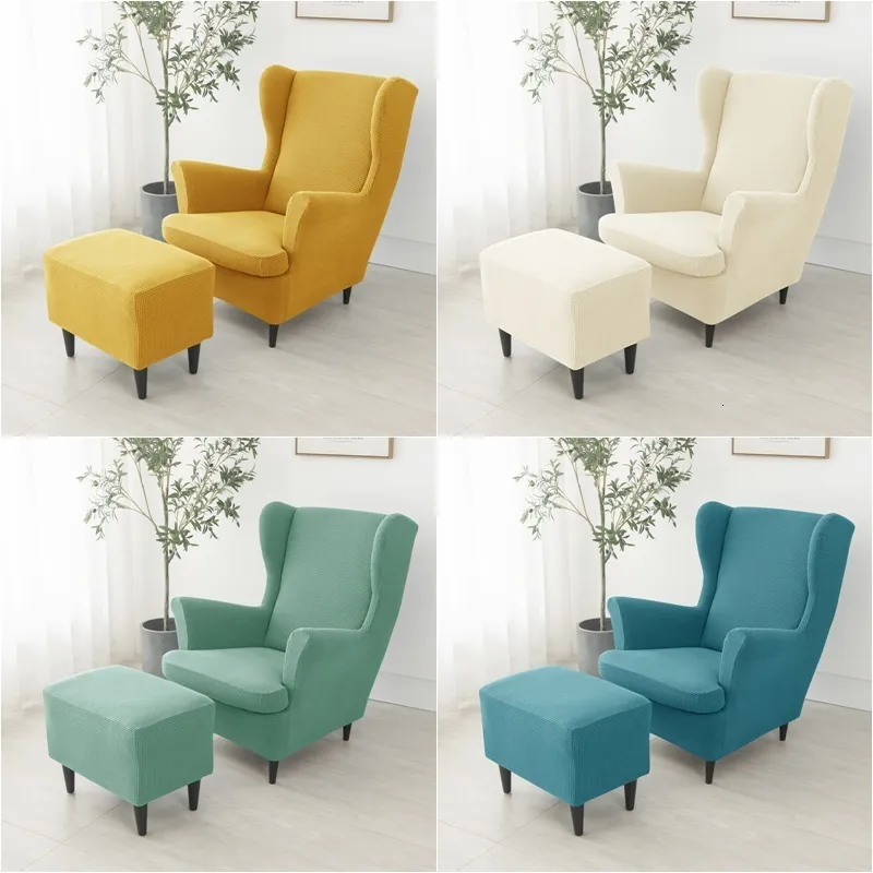 Chair Covers Sloping Arm Wing Back Chair Covers Elastic Anti-dirty Armchair Sofa Covers Polar Fleece Sofa Slipcover with Seat Cushion Cover 230925