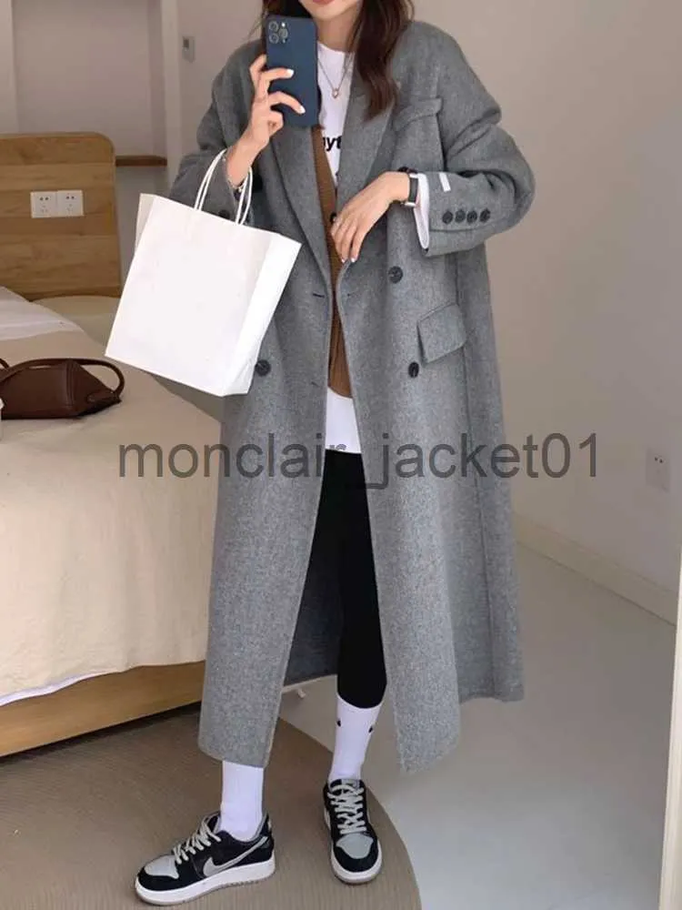 Mélanges de laine pour femmes Zoki hiver épais bureau dame Long manteau de laine élégant mode fausse laine veste femmes Simple gris à manches longues tous les vêtements d'extérieur J230925