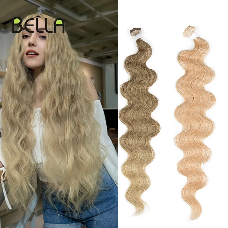 26 Body Wave Synthetic Hair Bundles Ombre Blonde Weave, High