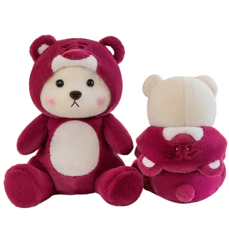 Pluszowe lalki nadziewane kostium Lina Bear Pink Plusze Biały niedźwiedź w truskawkowym niedźwiedzie Plusze zabawki miękka puszysta zwierzęta zabawka dla dziewcząt 230925