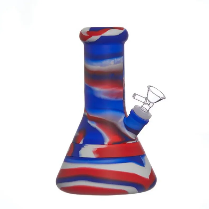 Colorful Portable Smoking Silicone Hookah Bong Pipes Kit Desktop Style Bubbler Herb Tobacco Glass Handle Funnel Filter Bowl Oil Rigs Waterpipe Cigarette Holder DHL