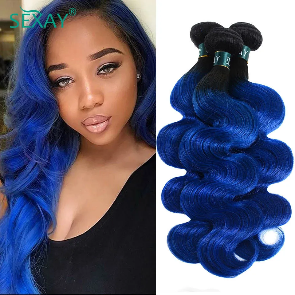 Hårbulkar Sexay Blue Body Wave 4 Bunds Deal 10a Peruansk Mänsklig vävning 3 datorer Dark Roots Ombre 1B Black Wavy 230923