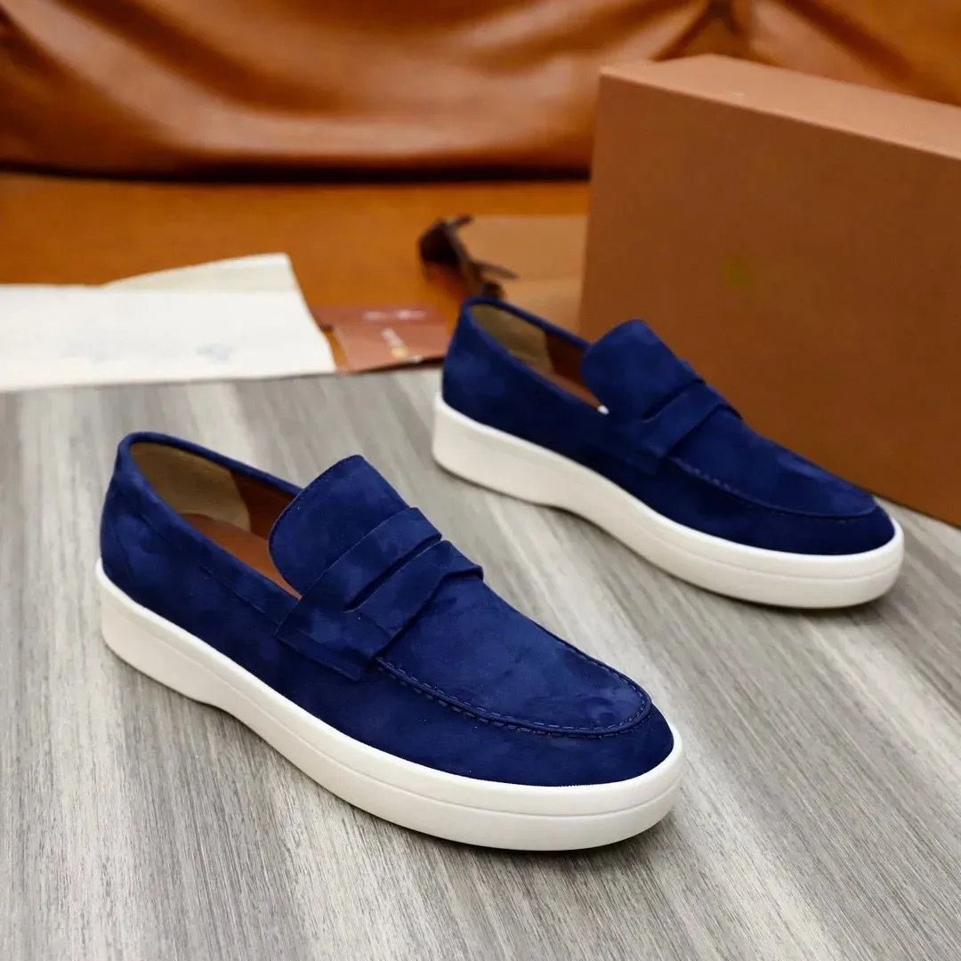 Fashion designer Charms Walk Men's Casual Shoes Travis L&P Loafers Flat Low Top Suede Cow Leather Oxfords Moccasins Rubber Sole Gentleman Walking With Box EU38-46