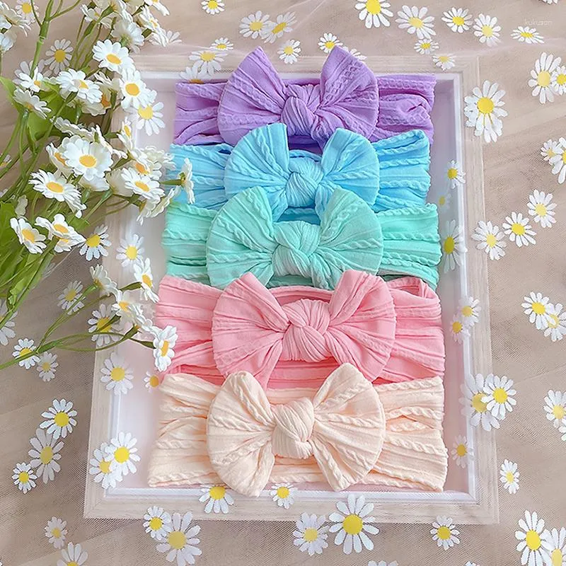 ヘアアクセサリー3pcs/set bows baby girls headband soft nylon elastic iprest幼児バンド生まれの贈り物