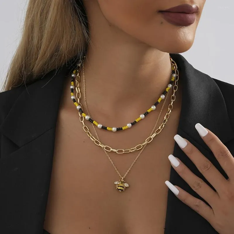 Ожерелья с подвесками, женское ожерелье с милой маленькой пчелкой, металлическое многослойное ожерелье на Хэллоуин, эстетический воротник «Холодное сердце», женские колье