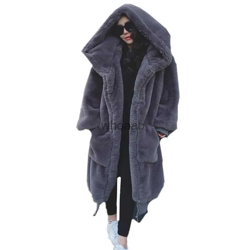 Pelliccia da donna Pelliccia sintetica Cappotto di pelliccia invernale oversize da donna Parka Giacca lunga calda Cappotti Felpe con cappuccio Capispalla allentato Casaco Feminino YQ230925