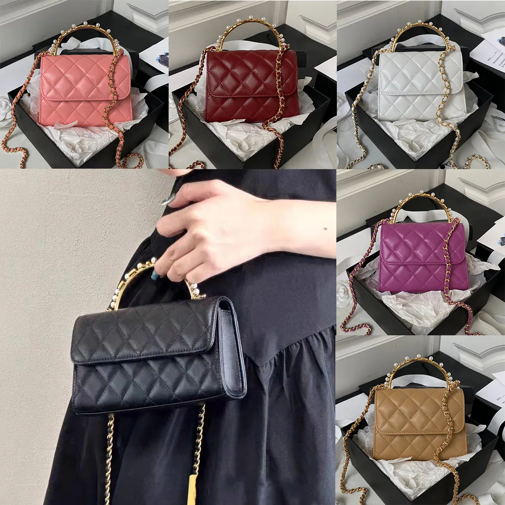 Fashion designer Pearl Wrist wallet Women's tote bag Shoulder Bag Leather Handbag Scarf Charm High quality shoulder strap Black and White Six colors