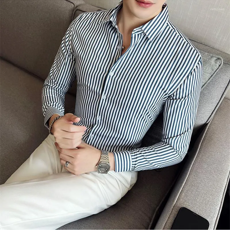 Men's Dress Shirts 2023 Long Sleeve Striped Shirt Non-Iron Formal Casual Office Social Business Cotton High Quality Top S-3XL