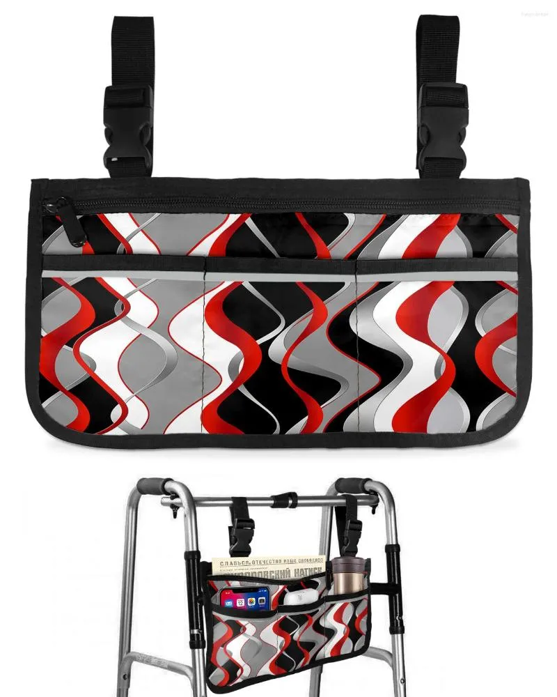 Förvaringspåsar stereo abstrakt linje gradient röd rullstol väska med fickor armstöd sida elektrisk skoter promenad rampåse