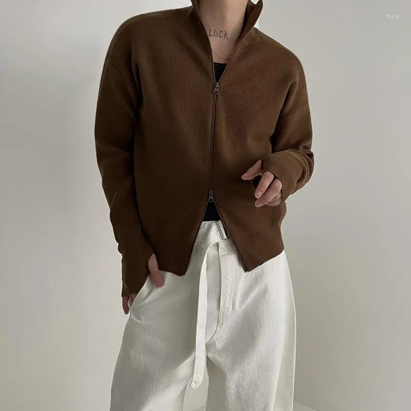 سترات الرجال Syuhgfa Slim Sweater Coat معطف مزدوج سحب السوستة المفتوحة الكورية الصلبة Cardigan 2023 الخريف