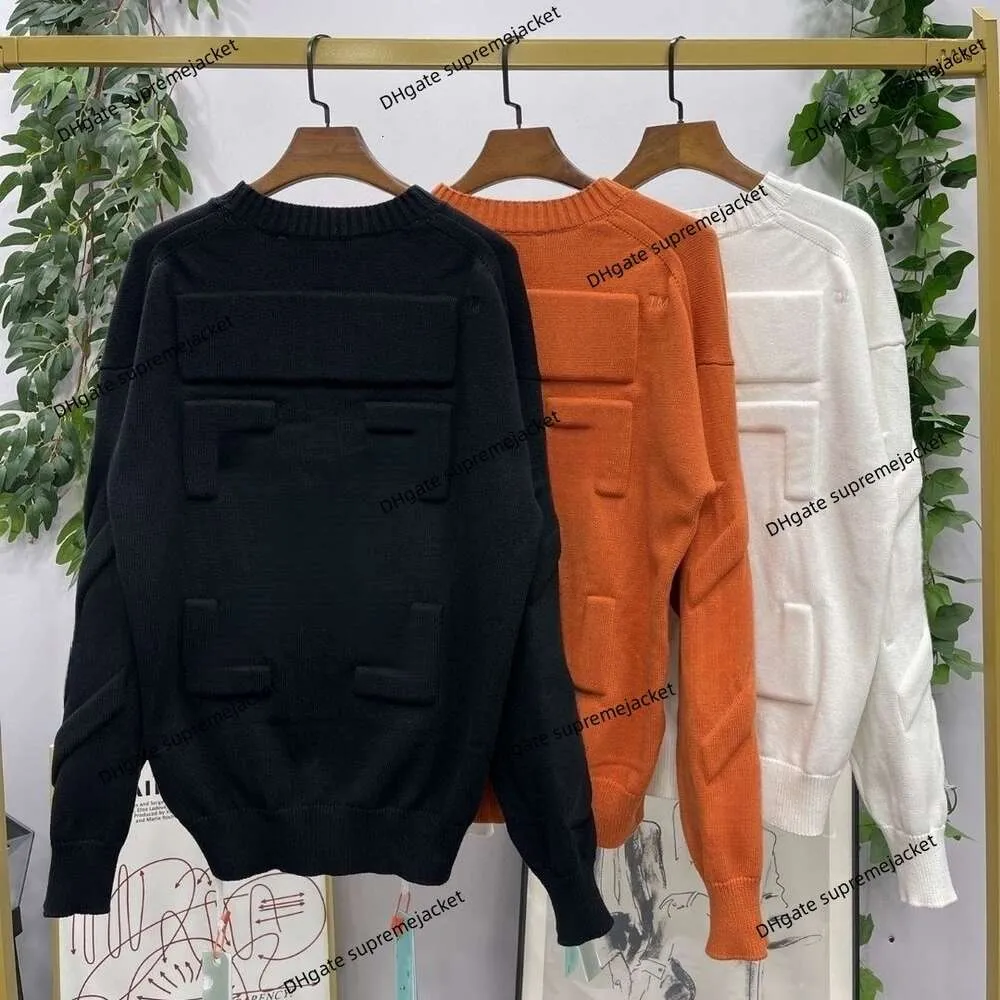 High version Off brand white sweater autumn and winter men's and women's fashion new sponge-filled arrow loose crew neck sweater couple trend top