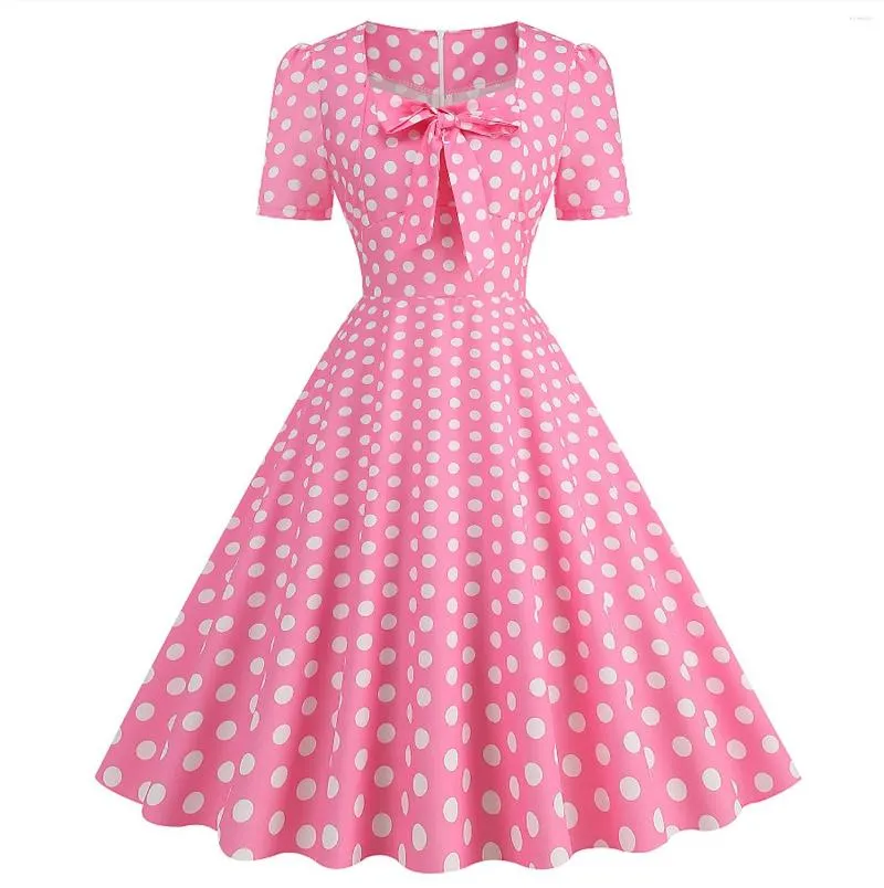 Casual Dresses Women's Elegant Square Neck Short Sleeve Polka Dot Print midja Wrap Dress Petite Formal Ladies 4x