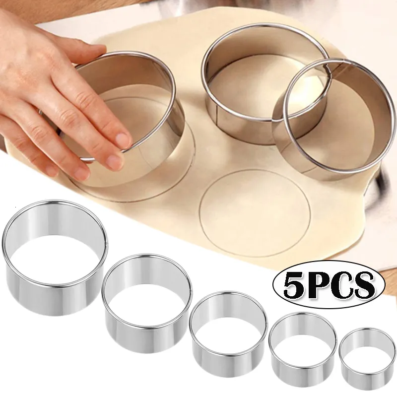 Baking Moulds 5PCS Round Stainless Steel Biscuit Mold Dumpling Skin Cutting DIY Pastry Cake Tools Kitchen Gadget 230923