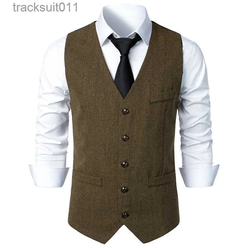 Mäns västar 2023 Autumn England Style Unique Design Vest Men Casual Loose Retro Simple Suit Waistcoat For Men S-2XL L230925