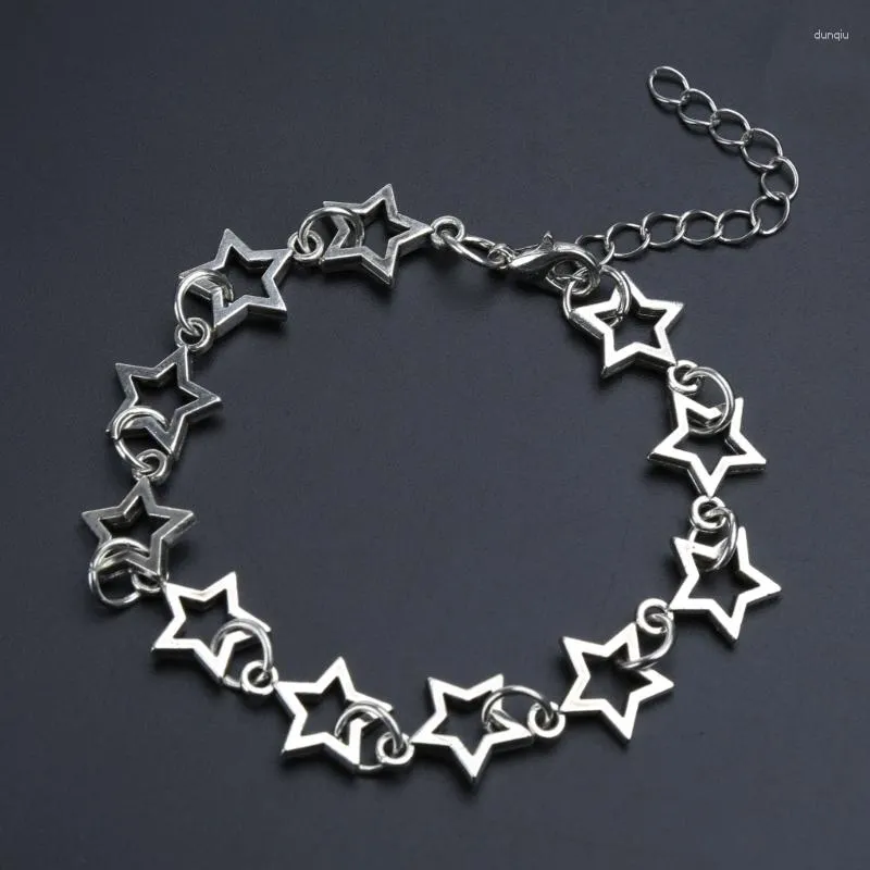 Bracelets à breloques chaîne étoile Y2k Cool Girl, matériau en alliage creux à cinq branches empilées, Couple Ins Niche pentagramme