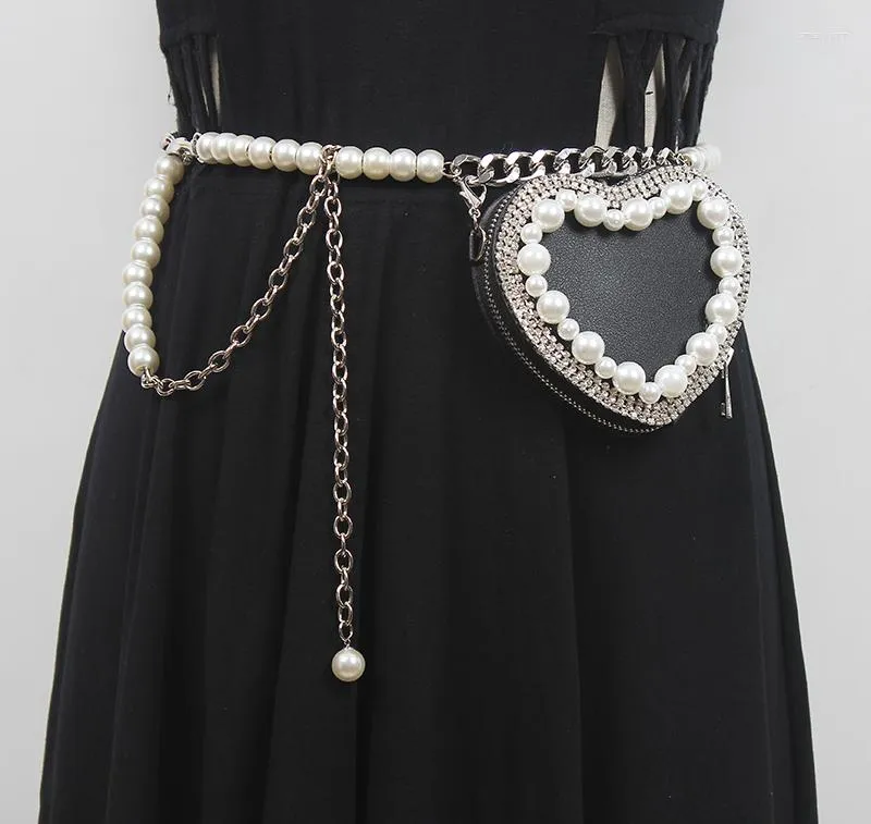 Bälten Kvinnor Runway Fashion Pearl Chain Heart Bag Cummerbunds Female Dress Corsets Waistband Decoration Wide Belt R1857