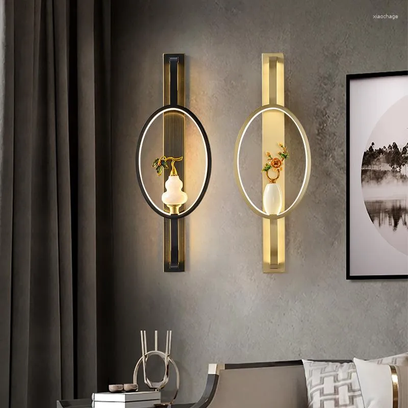 Lampa ścienna Temar Współczesna dioda LED Vintage Brass Creative Jade Gourd Wazon wystrój Sconce Light do domu sypialnia salonu