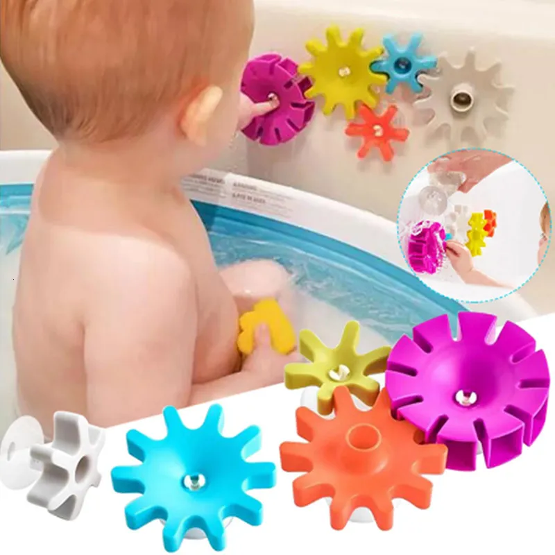 Bath Toys Montessori Baby Bath Toys Sug Cup Gear Rotation Toys Colorful Spinning Waterwheel Toys Baby Water Toy i 0 12 månader 1 år 230923