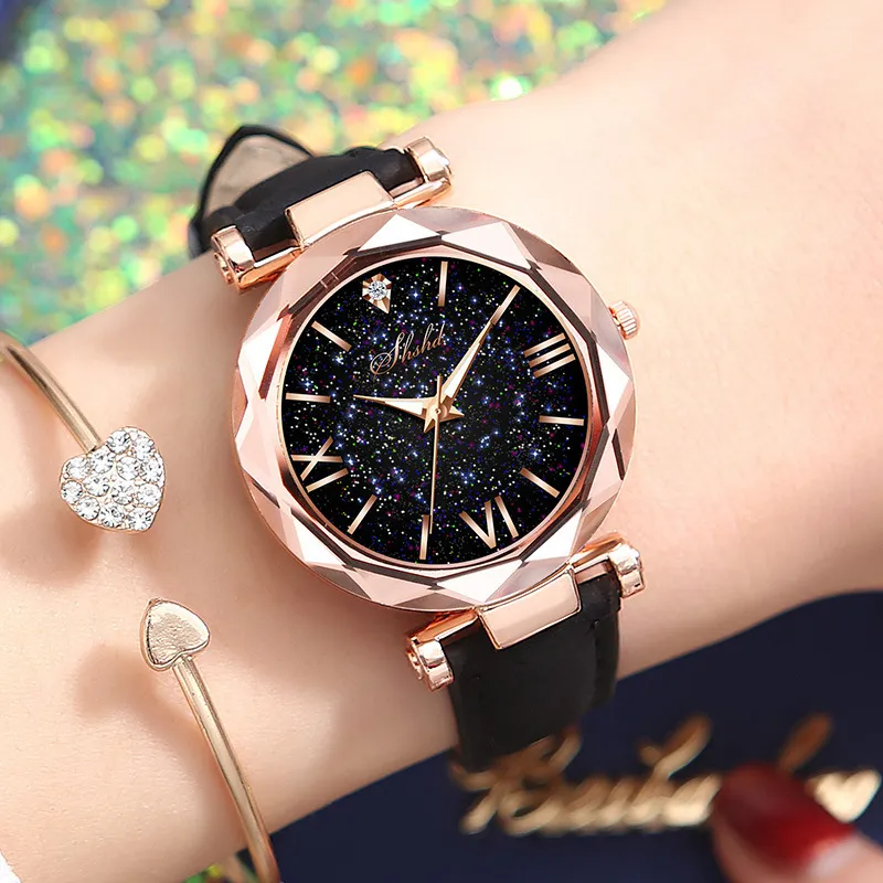 Other Watches Women Watch Rhinestone Romantic Starry Sky WristWatch Fashion Ladies Leather Watch Clock For Women Relogio Feminino Montre Femme 231020 From 7 02 DHgate